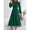 Spring Summer Women's Solid Color Long Sleeve Smocked Slim Fit Dress, Casual Fashion Women's Dress for Crossborder Outfit