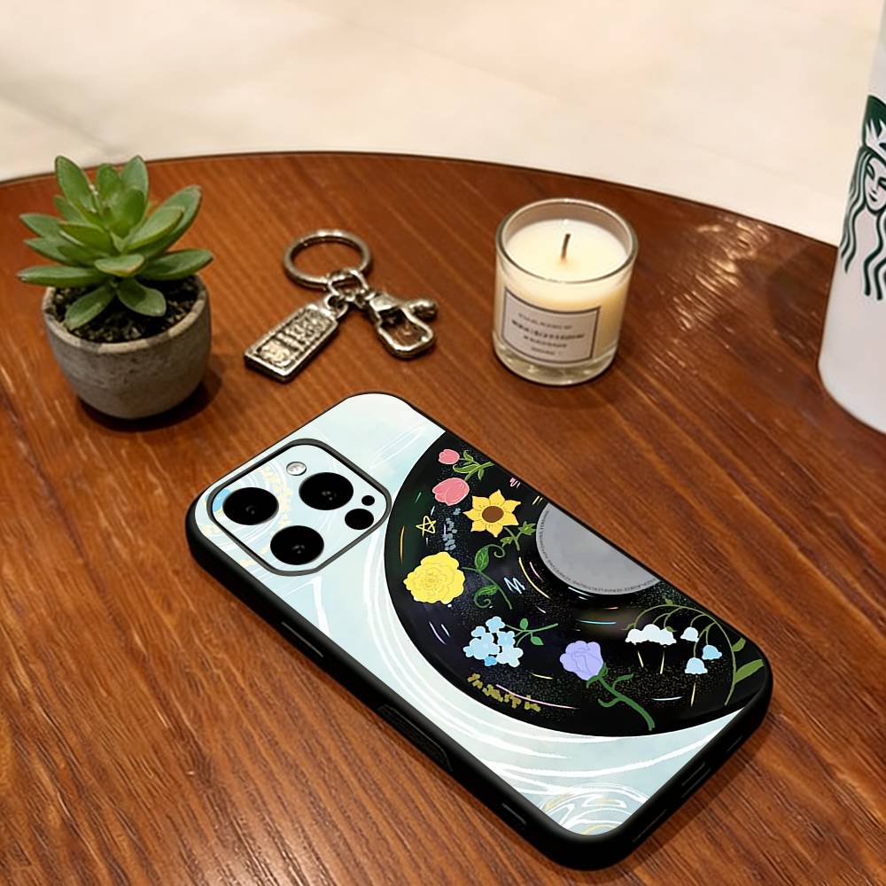 

Flower Record Phone Case For iPhone 17, 16,15,14,13,12,11 Plus,Pro Max, Others Soft Black Cover iPhone17Pro