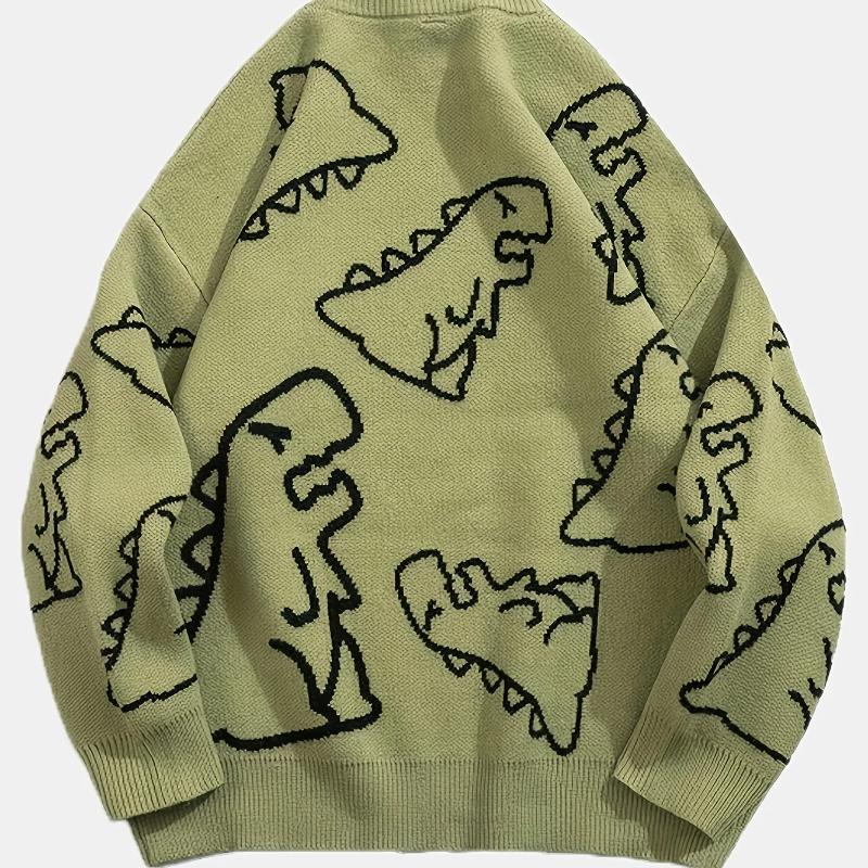 Damen Oversized Pullover mit Dinosaurier-Muster - Gemütlicher Langarm-Pullover für Freizeitkleidung