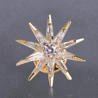 Star Shape Brooches Gold-color Micro Inlay Cubic Collar Clip Chapter Copper Women Men Brooch Badge Jewelry