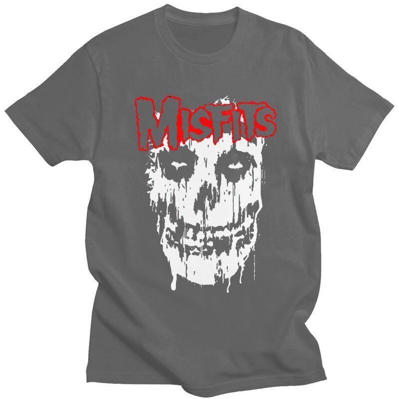 Custom Male Horror Punk Rock Misfits Skull T Shirt Short Sleeve Cotton Tshirt Classic Tshirt Leisure Tees Loose Fit Clothes