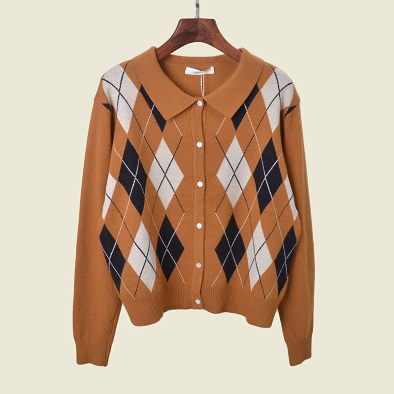Polo Single-Breasted Collared Dehaired Angora Cardigan