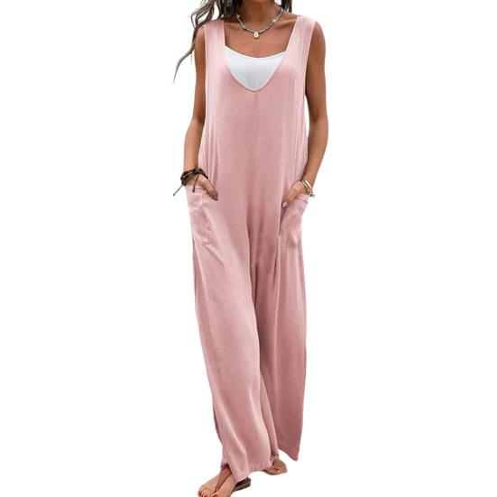 Damski kombinezon jednokolorowy prosty wygodny słodki antypillingowy luźny typ na co dzień bez rękawów głęboki krok letni kombinezon codzienne ubrania