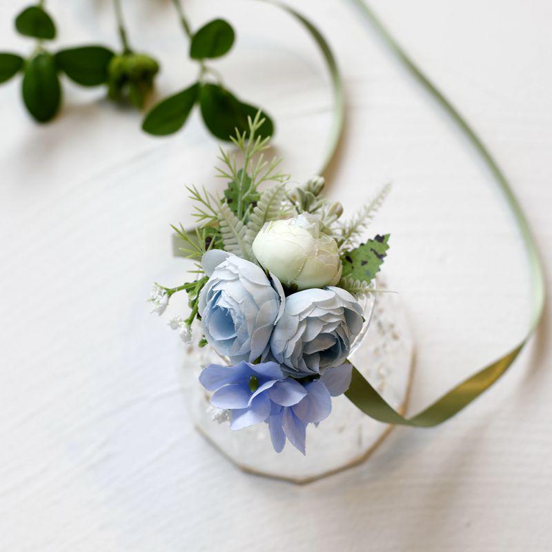 Mori-Style Korean Camellia Wedding Boutonniere & Bridesmaid Wrist Corsage Set