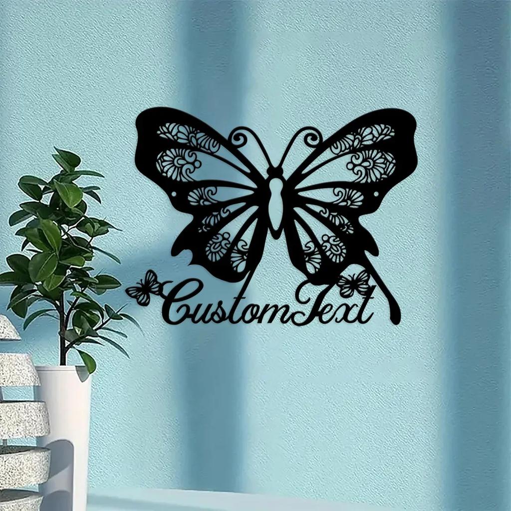 Butterfly Metal Wall Sign, Personalized Name Plate, Floral Garden Decor, Mother's Day Gift, Custom Wall Art