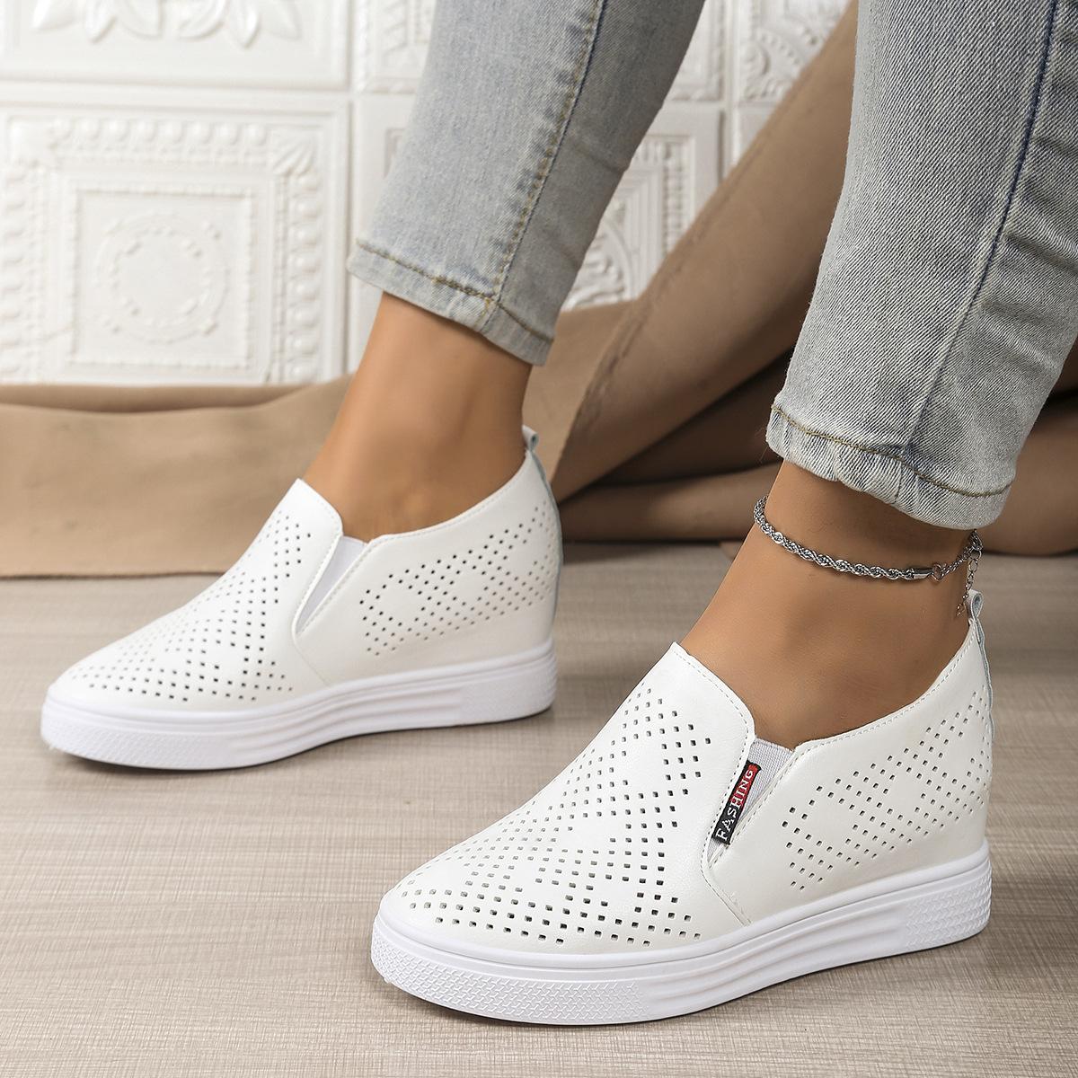 

Мокасины с внутренней высотой голенища, белые туфли на платформе Lazy One-Pedal Student, полые одинарные туфли, женская обувь 36