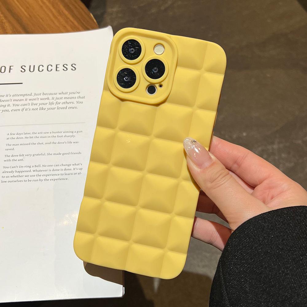 Solid Color Three-dimensional Grid Is Suitable for Apple 17 Anti-drop Mobile Phone Case iPhone16PROMAX Lens All-inclusive Protective Case.