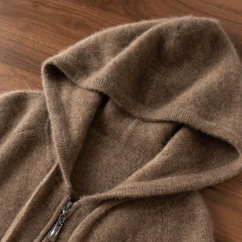 Fanzhen Men's 100% Cashmere Hooded Zipper Cardigan Jacket