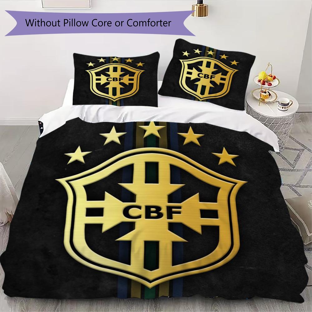 Brazilian Football Pattern Bedding Uilt Set Uilt Cover Pillowcase Home Decoration Birthday Gift (1 * Duvet Cover + 2 * Pillowcase Without Core)