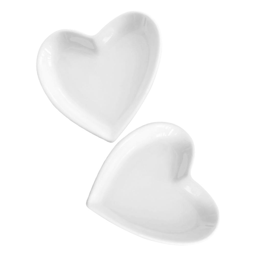 2Pcs White Serving Tray Ceramic Snack Plates Food Dish Heart Shaped Ceramics Tableware Snack Dessert Dining Table