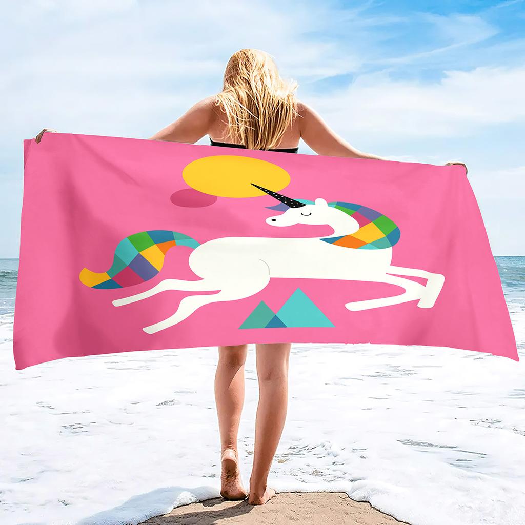 Cartoon Unicorn Pattern Seaside Vacation Beach Towel Swimming Bath Towel Microfiber Towel
