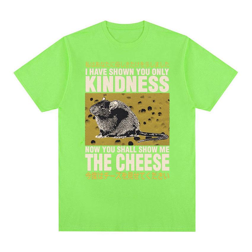 Japanische Ratte Zeig mir den Käse Lustiges Grafik-T-Shirt Unisex Damen Retro Gothic Kleidung T-Shirts Harajuku Übergroßes Baumwoll-T-Shirt