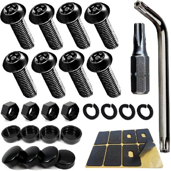 BGGTMO Black License Plate Screws- Stainless Steel Plate Mounting Hardware For Car Tag Frame, Anti-Theft Security Self-Tapping Screws Fit Front