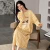 Pajamas Women'S Spring And Autumn Pure Cotton Long-Sleeved Autumn Long Round Neck Cute Cartoon Women'S Pajamas Skirt