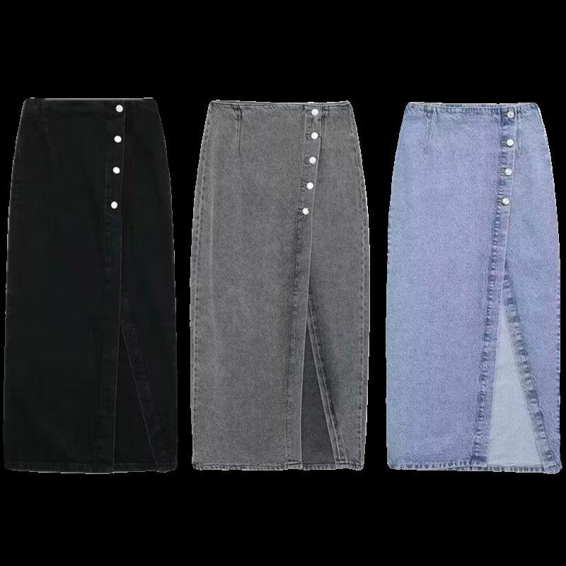 Fashion Style 2024 Spring New Women's High Waist Slim Looking Double Breasted Button Decoration Split Midi Skirt Skirt 6164219