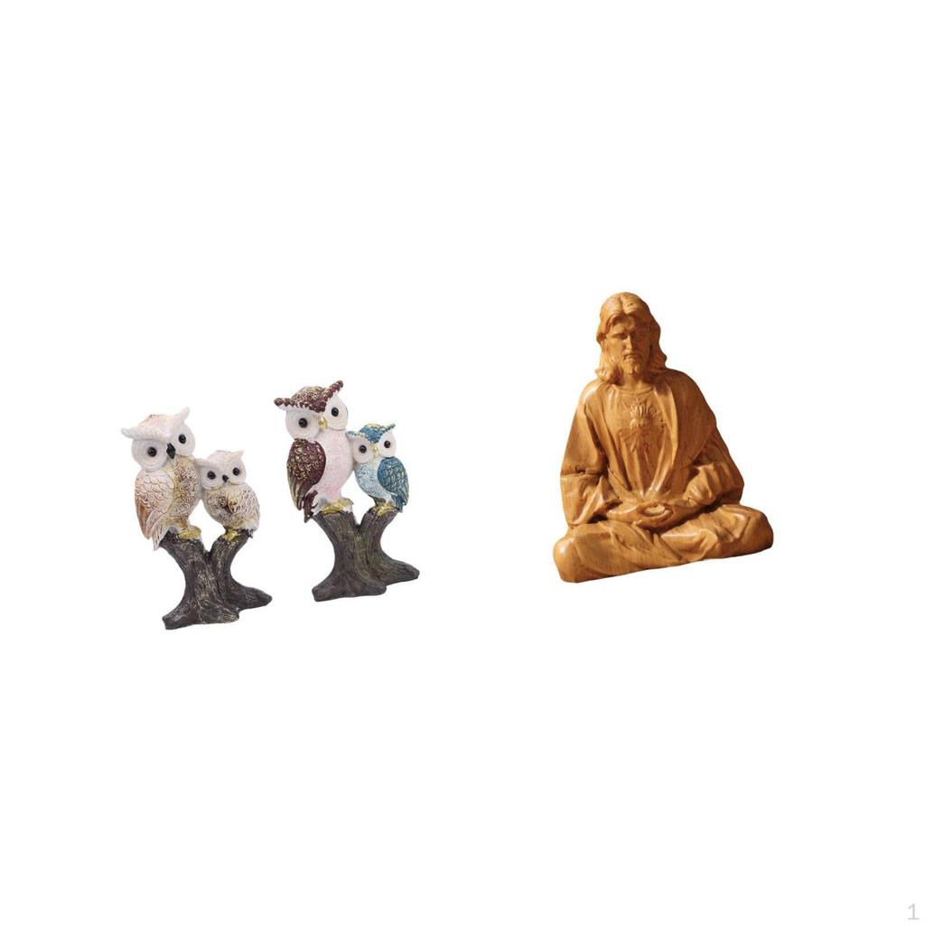 Realistic Owl Animal Sculpture And Sacred Heart of Jesus Statue Figurine for Office Living Room