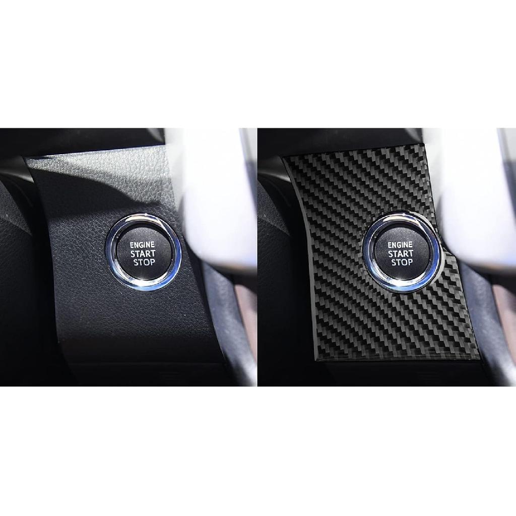 Real Soft Carbon Fiber Car Ignition Lock Panel Engine Start Stop Switch Cover Trim Sticker Auto Interior Accessories Compatible with Toyota