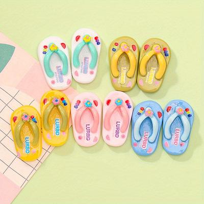 10'lu Plaj Terliği Buzdolabı Magneti Seti - Mutfak ve Ofis İçin Sevimli Çizgi Film Dekoratif Magnetler, Beyaz Tahtalar İçin Mükemmel