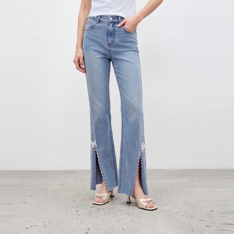 Qiushui Yiren Side Slit High-Waist Flared Cropped Jeans L