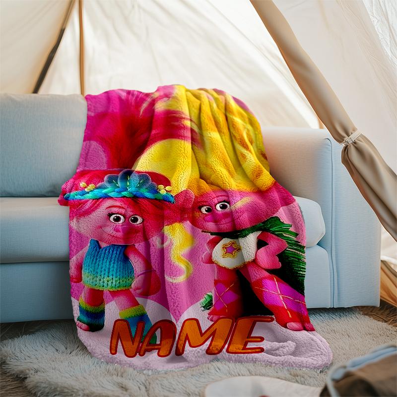 Personalized Custom Name Blanket - Trolls Print Design,Blanket for Sofa,Bed,Travel,Camping - Soft and Warm, Great Gift
