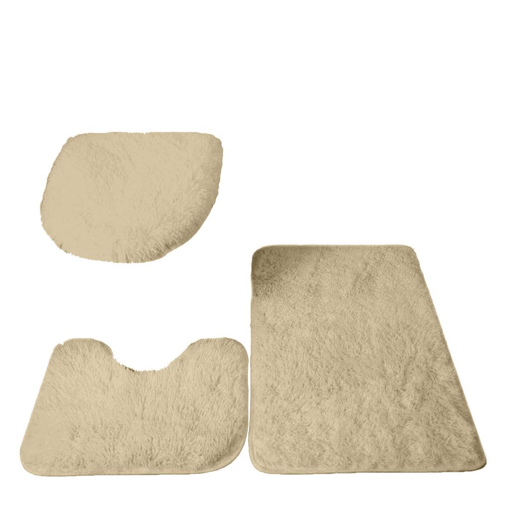 3pc Bathroom Set Rug Mat Toilet Lid Cover Plain Color Bathmats