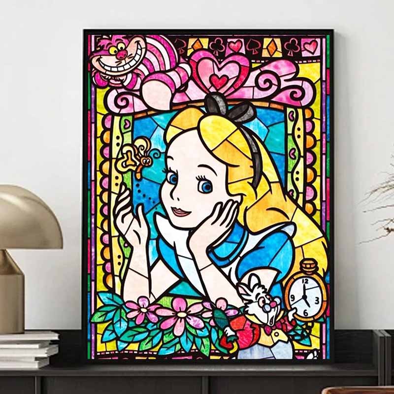 Disney Diamond Painting Alice in Wonderland Stained Glass Artwork Cute DIY Rhinestone Mosaic Cross Stitch Kit Embroidery Gift Home Decor