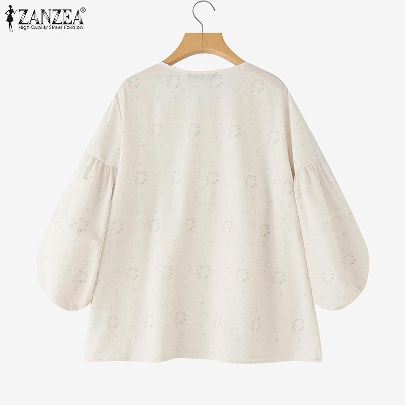 ZANZEA Dámská volná halenka s kulatým výstřihem a 3/4 rukávy s ležérním potiskem