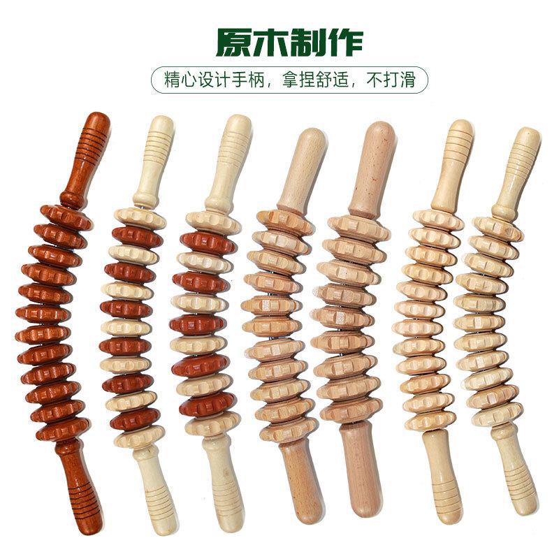 Wooden Roller Massage Stick for Full Body Muscle Relaxation Cervical Back Massager with Solid Wood Rollers