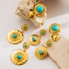 Stainless Steel Geometric Turquoise Inlaid Round Earrings Elegant High Grade Personality Earrings For Women Trendy Jewelry