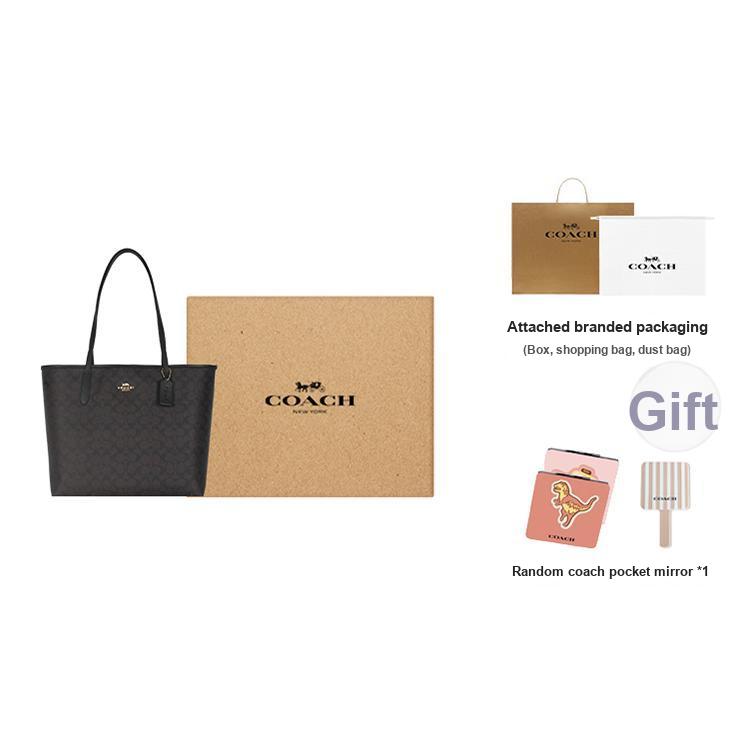 Coach City 33 Logo Plakette Magnetverschluss Tragetasche Damen-Tote Schwarz Braun CV976-IMXAQ
