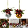 Holiday Season Metal Christmas Bells Ornament Featuring Holly Berry and Bow for Tree Door and Party Decorations
