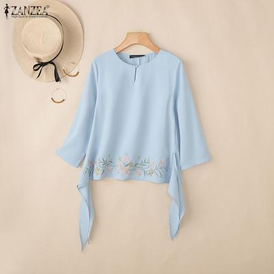 Lässige Bluse mit Rundhalsausschnitt und 3/4-Ärmeln und lockerem Print für Damen