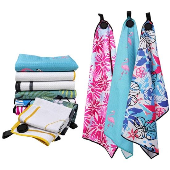 Magnetic Golf Towel with Strong Magnet Microfiber Waffle Golf Bag Towel Printed Golf Towel Golf Ball Cleaner
