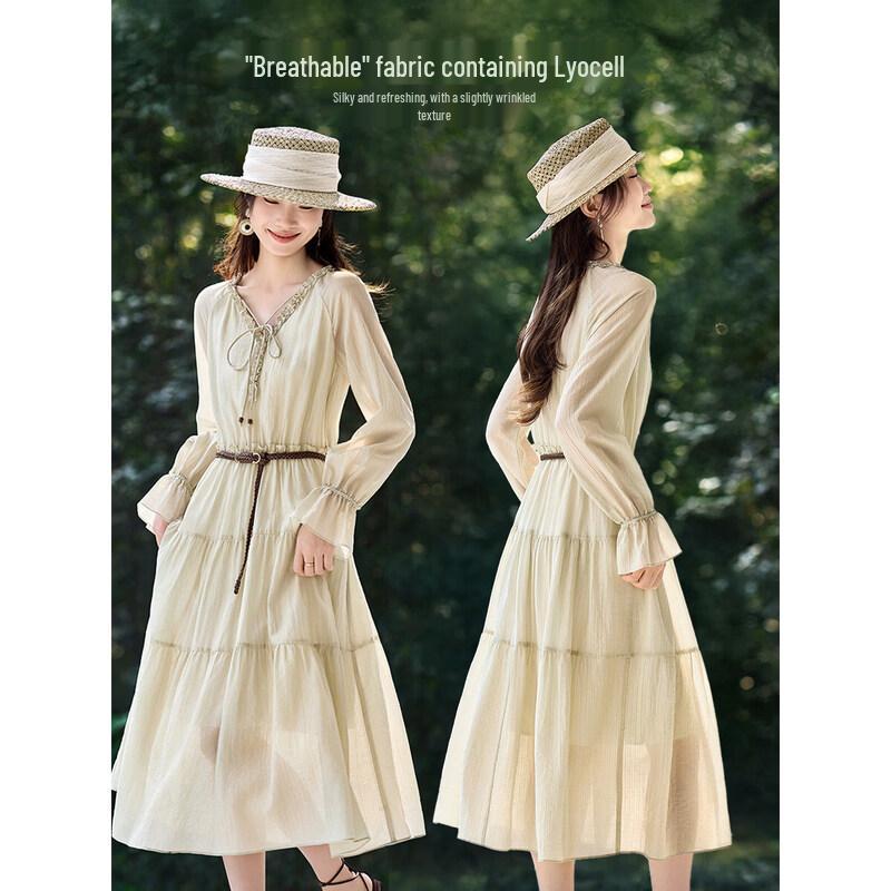 Mohan Yimei Lyocell Ruffle High-Waist Layered A-Line Dress XL