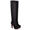 Women High Heels Slip On Over the Knee Sexy Long Boots Female Platform Ankle Patchwork Flock Two Ways Wear Plus Size