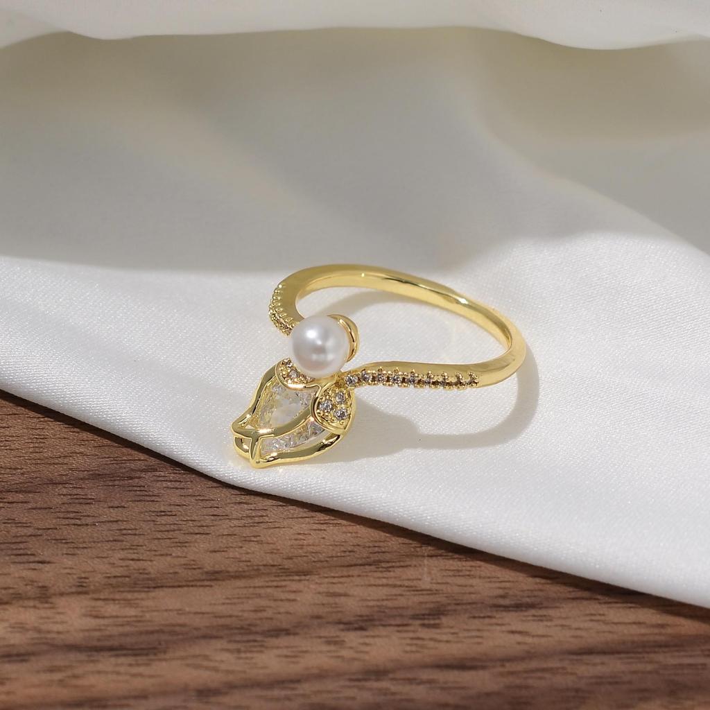 Enamel and Diamond Tulip Adjustable Gemstone Ring for Women - Durable, Non-Fading, High-End Exquisite Design