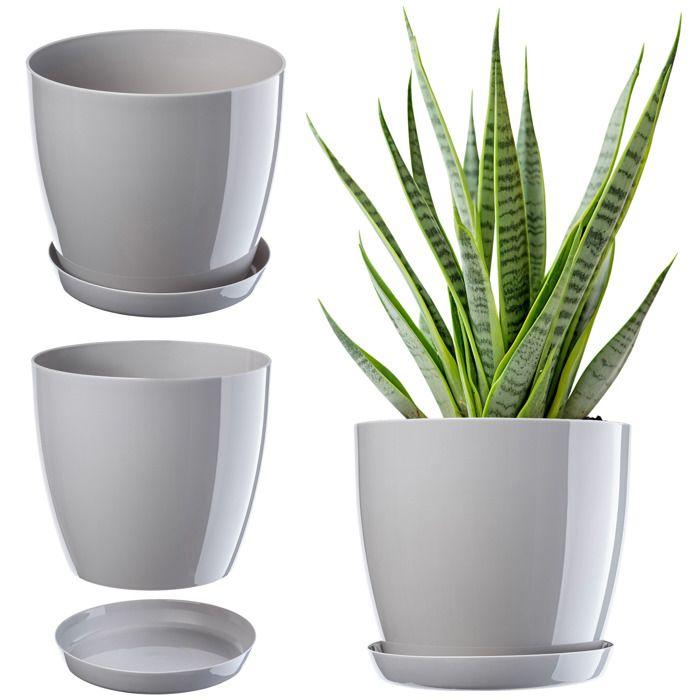 Pot De Fleur - KADAX - 16 Cm - Plastique - Gris - Avec Support Et Réserve d'Eau