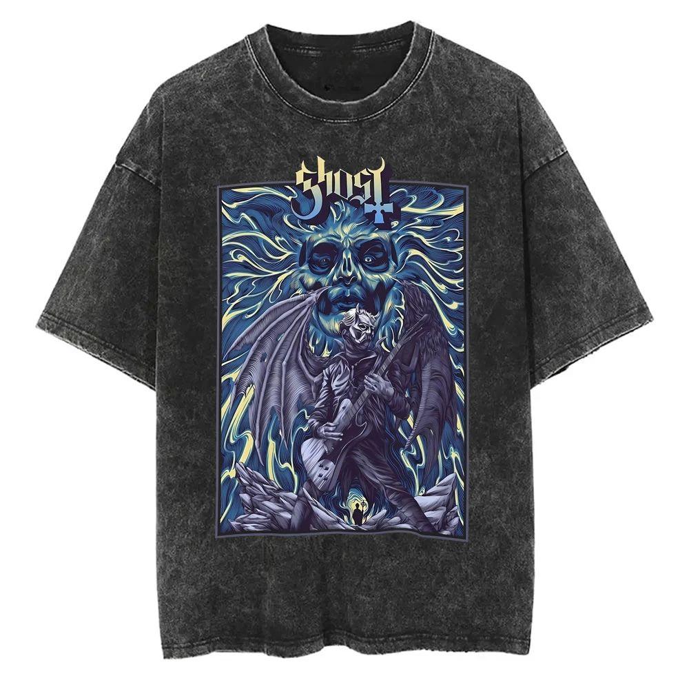 Washed Vintage Ghost Band T-shirt Men's Women's Summer Oversized Tshirt Male 90s Gothic Streetwear Men Women Rock Metal Music T Shirts