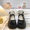 Fashion Spring Butterfly Knot Sweet Cute Lolita Shoes Thick Heel Women Mary Jane Single Shoes PU Leather Round Toe Women Japanese Shoes