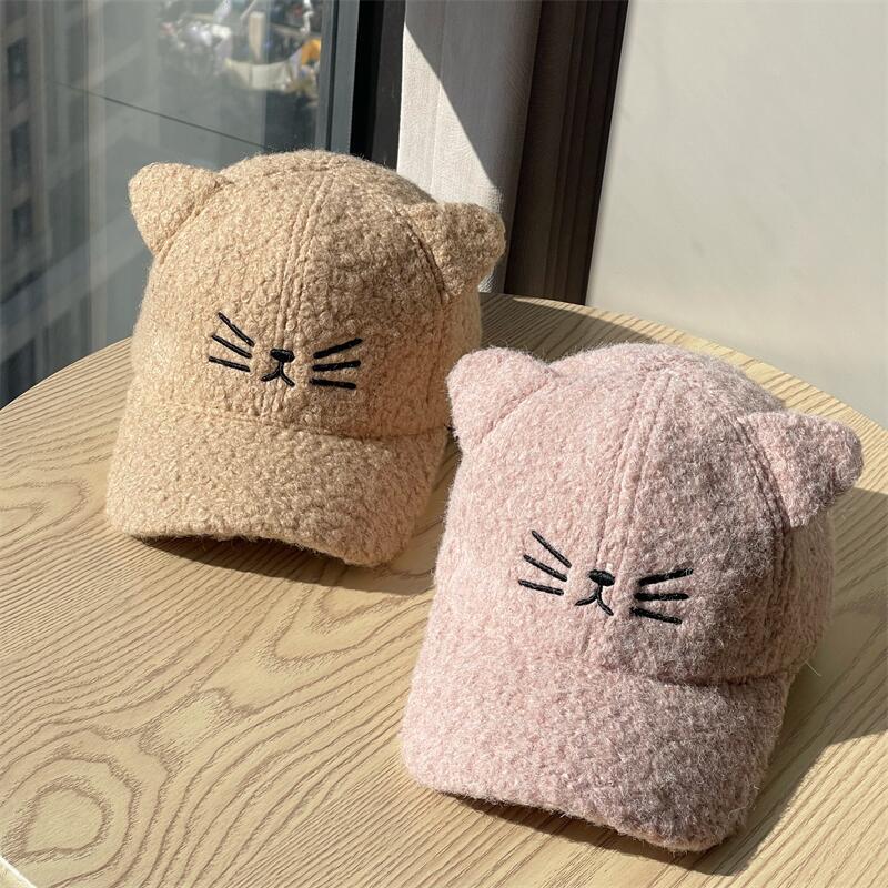 Korean-style Cat Ear Baseball Cap for Women, Lamb Wool, New Autumn and Winter Trendy Thickened Warm Versatile Cute Duckbill Cap