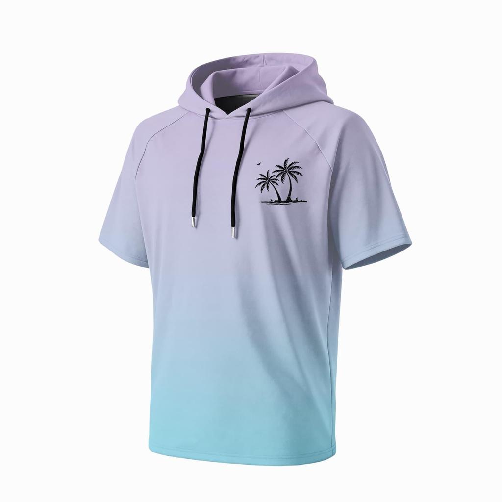 Men's Summer Quick Dry Short Sleeve Hoodie UPF 50 Plus Sun Protection Lightweight Fishing Sports Hooded Shirt