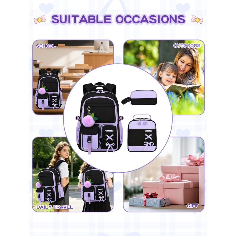 Pink Large Capacity Three-Piece Backpack Set for Junior High School Girls