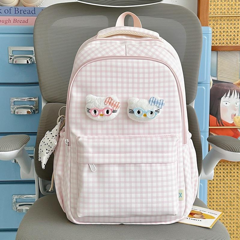 Schoolbag Macaron Plaid Girl Sweet Backpack Summer Refreshing Milk Blue Middle and High School Girls Atmosphere Backpack