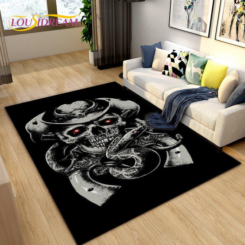 3D Horror Death Skull Pirate  Area Rug,Carpet Rug for Living Room Bedroom Sofa Doormat Decoration, Kids Play Non-slip Floor Mat