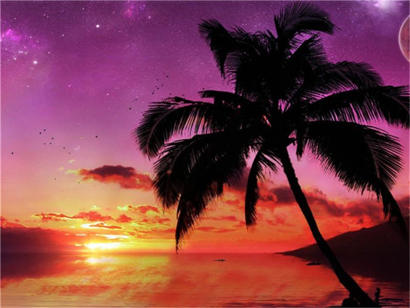 Diamond Painting New Sunset 5D DIY Diamond Embroidery Sale Seaside Landscape Tree Pictures Of Rhinestones Mosaic Wall Art