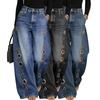 Women’s Solid-colour Loose-fit Denim Trousers with Metal Studs for Spring Summer