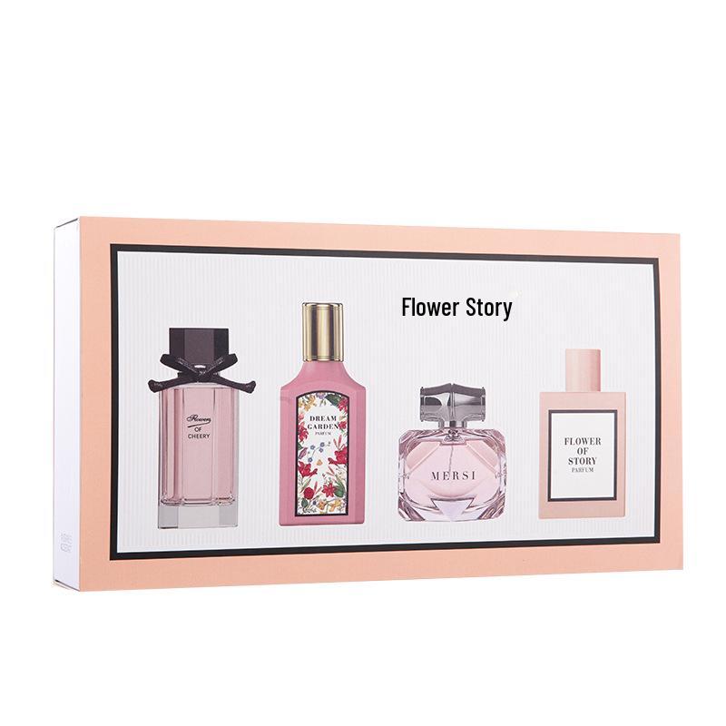 New Flower Story Women's Perfume Set: Four-Piece Gift Box with Long-Lasting Light Floral Fragrances - Flower Joy & Blooming Scents