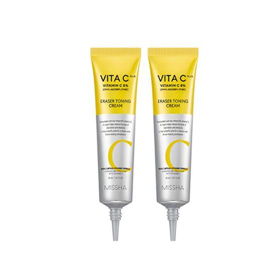 MISSHA Vita C Plus Eraser Toning Cream Brightening & Tone-Up Vitamin C Cream 30ml x2