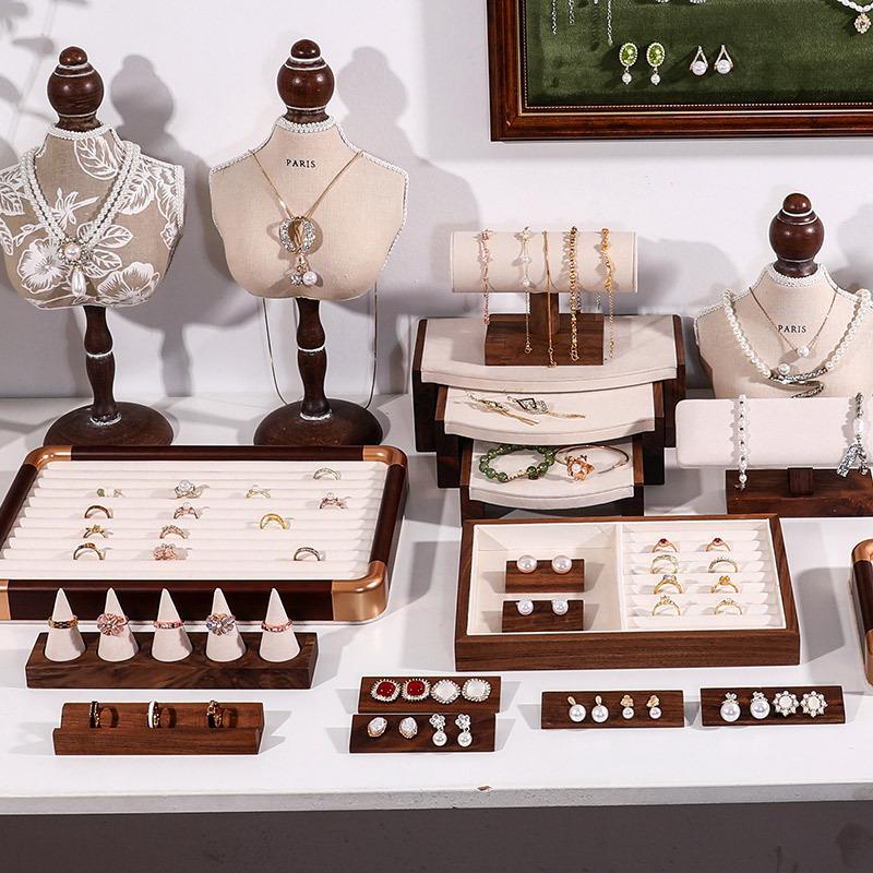Walnut Jewelry Display Stand Combination Set Jewelry Display Ring Jewelry Look Pallet Necklace Display Model Stand