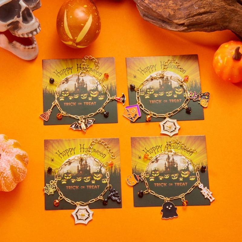 Minimalist Halloween Theme Charm Bracelet Zinc Alloy Unique Wrist Jewelry with Extendable Chain for Daily Outfits